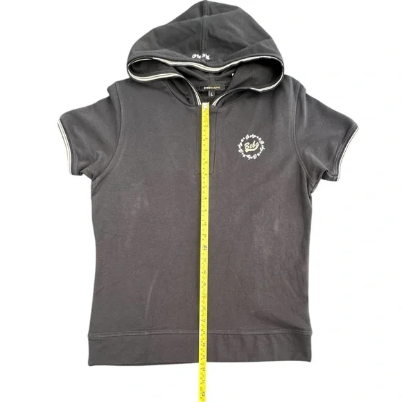 BCBGirls Vintage Y2K Black Short Sleeve Quarter Zip Hoodie Logo Large - Picture 4 of 12